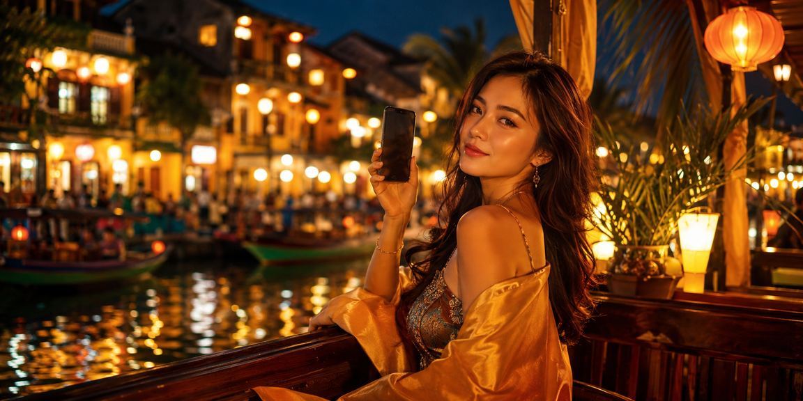 Người dùng đăng ký tài khoản dm3 tại chợ đêm Hội An với không khí sôi động